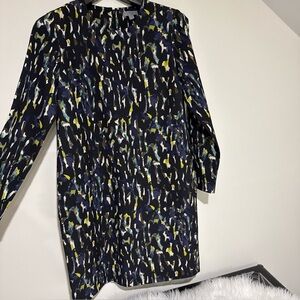COS Wool Long Sleeve Back Zip Abstract Print Shift Dress Size 8 UK 10 EUC!